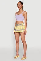 Womens Almost Famous Plaid Belt Detail Skort, Yellow, Size L