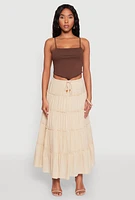 Womens Almost Famous Tiered Skirt, Khaki, Size S