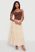 Womens Almost Famous Tiered Skirt, Khaki, Size S