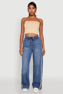 Womens Almost Famous Contrast Trim Whiskered Jeans, Blue, Size L