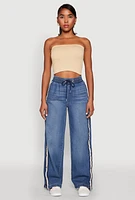 Womens Almost Famous Contrast Trim Whiskered Jeans, Blue, Size L
