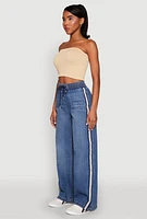 Womens Almost Famous Contrast Trim Whiskered Jeans, Blue, Size L