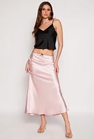 Womens Almost Famous Satin Midi Slip Skirt, Pink, Size L