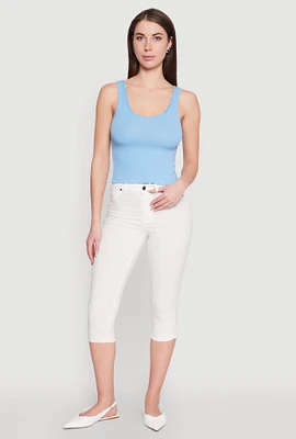 Womens Skinny Hyperstretch Capri Pants, White, Size L