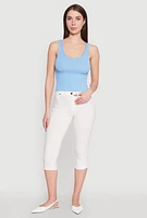 Womens Skinny Hyperstretch Capri Pants, White, Size L