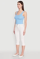 Womens Skinny Hyperstretch Capri Pants, White, Size L