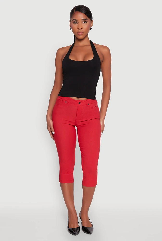 Womens Skinny Hyperstretch Capri Pants, Red, Size XL