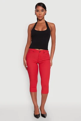 Womens Skinny Hyperstretch Capri Pants, Red, Size XL