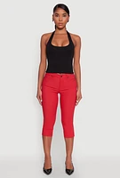 Womens Skinny Hyperstretch Capri Pants, Red, Size XL