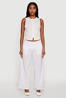 Womens Foldover Waistband Wide Leg Pants, White, Size L