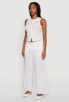 Womens Foldover Waistband Wide Leg Pants, White, Size L
