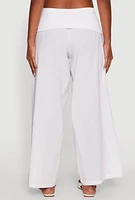 Womens Foldover Waistband Wide Leg Pants, White, Size L