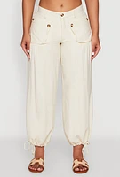 Womens Elastic Waist Drawstring Hem Joggers, White, Size M
