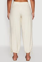 Womens Elastic Waist Drawstring Hem Joggers, White, Size M