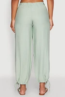 Womens Elastic Waist Drawstring Hem Joggers, Green, Size S