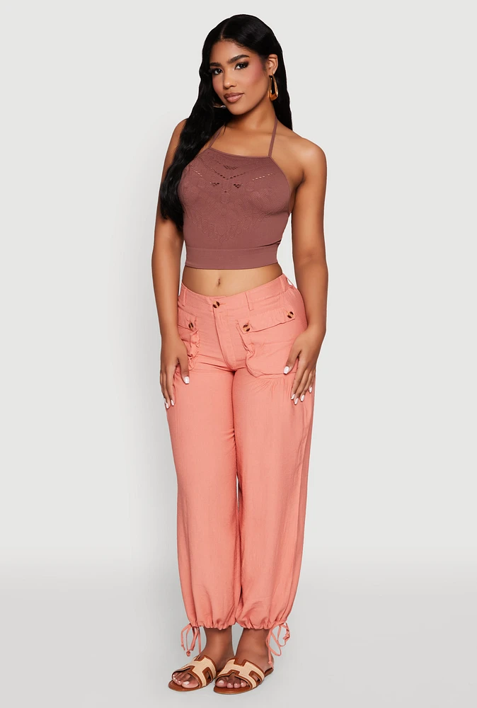 Womens Elastic Waist Drawstring Hem Joggers,