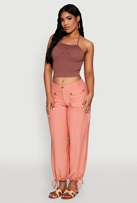 Womens Elastic Waist Drawstring Hem Joggers,
