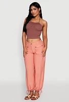 Womens Elastic Waist Drawstring Hem Joggers,