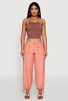 Womens Elastic Waist Drawstring Hem Joggers,