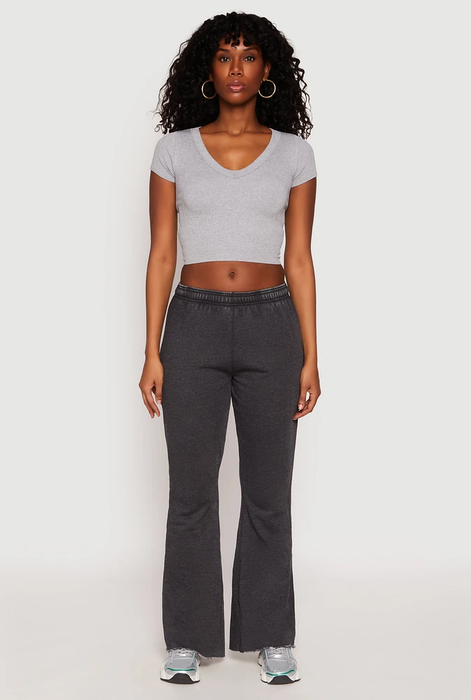 Womens Brushed Knit Acid Wash Flare Sweatpants,