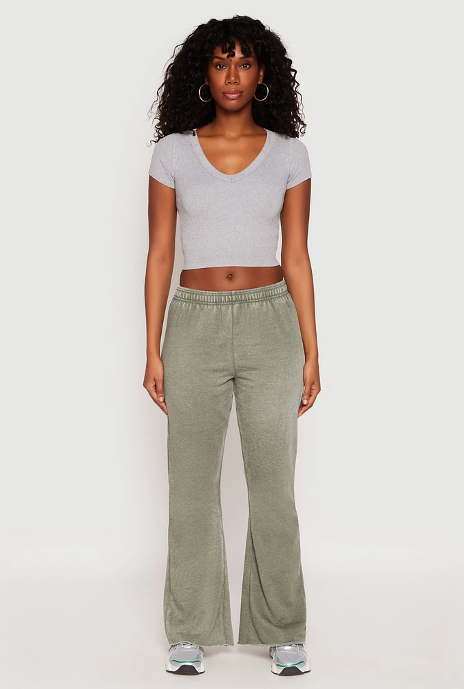 Womens Brushed Knit Acid Wash Flare Sweatpants, Green, Size M