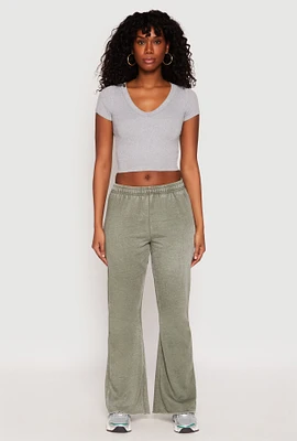 Womens Brushed Knit Acid Wash Flare Sweatpants, Green, Size M