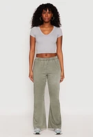 Womens Brushed Knit Acid Wash Flare Sweatpants, Green, Size M