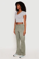 Womens Brushed Knit Acid Wash Flare Sweatpants, Green, Size M