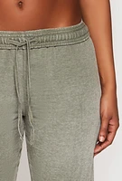 Womens Brushed Knit Acid Wash Flare Sweatpants, Green, Size M