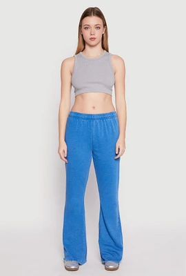 Womens Brushed Knit Acid Wash Flare Sweatpants, Blue,