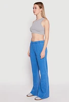 Womens Brushed Knit Acid Wash Flare Sweatpants, Blue,