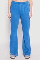 Womens Brushed Knit Acid Wash Flare Sweatpants, Blue,