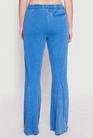 Womens Brushed Knit Acid Wash Flare Sweatpants, Blue,