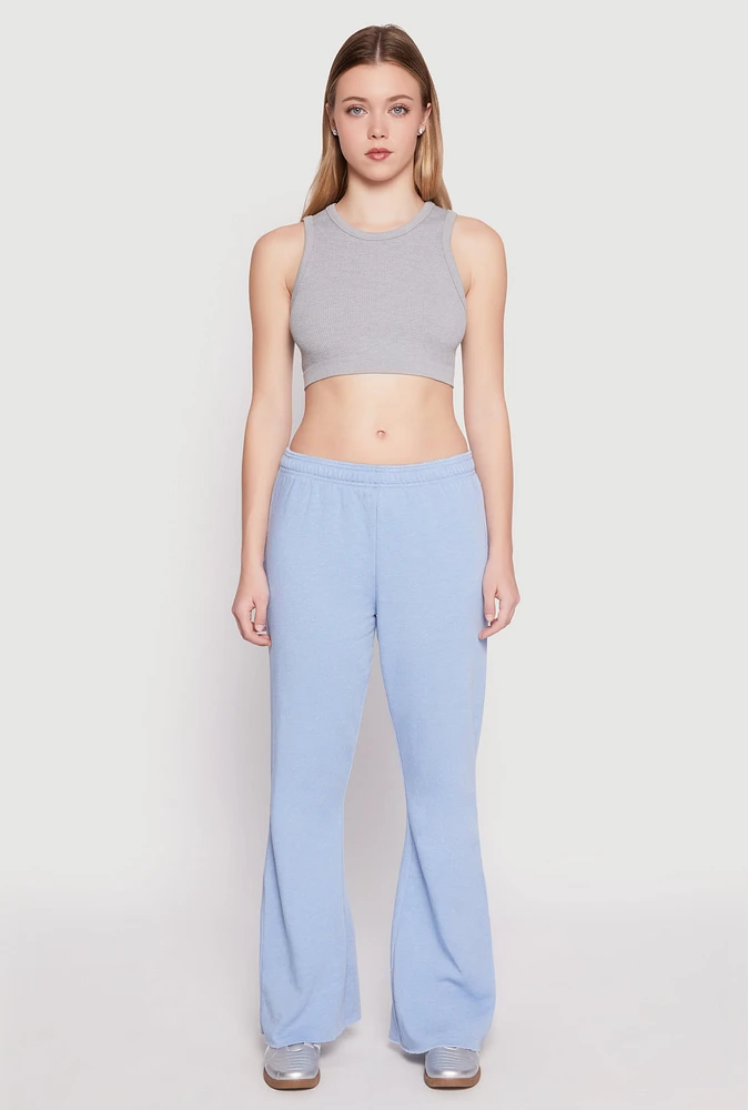 Womens Brushed Knit Acid Wash Flare Sweatpants, Blue,