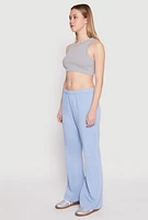 Womens Brushed Knit Acid Wash Flare Sweatpants, Blue,