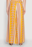 Womens Tie Waist Belted High Waisted Palazzo Pants, Yellow, Size M