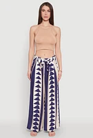Womens Tie Waist Belted High Waisted Palazzo Pants, Blue, Size L
