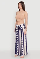 Womens Tie Waist Belted High Waisted Palazzo Pants, Blue, Size L