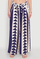 Womens Tie Waist Belted High Waisted Palazzo Pants, Blue, Size L