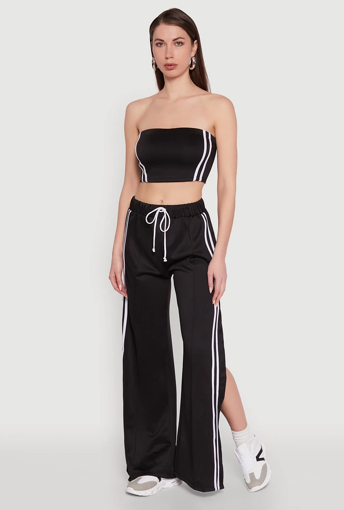 Womens Stylish High Waisted Varsity Stripe Active Pants, Black, Size L