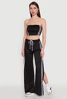 Womens Stylish High Waisted Varsity Stripe Active Pants, Black, Size L