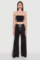 Womens Stylish High Waisted Varsity Stripe Active Pants, Black, Size L