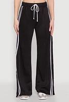 Womens Stylish High Waisted Varsity Stripe Active Pants, Black, Size L
