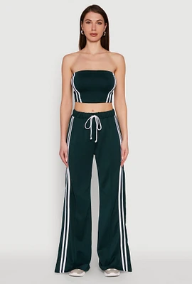 Womens Stylish High Waisted Varsity Stripe Active Pants, Green, Size L