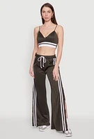 Womens Stylish High Waisted Varsity Stripe Active Pants, Green, Size L
