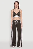 Womens Stylish High Waisted Varsity Stripe Active Pants, Green, Size L