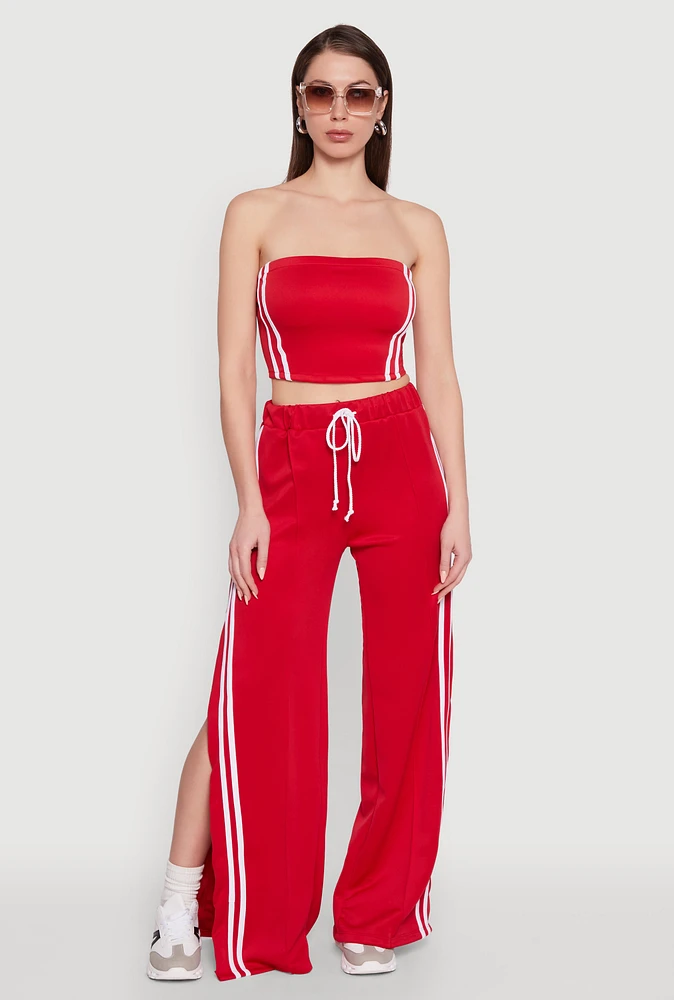 Womens Stylish High Waisted Varsity Stripe Active Pants, Red, Size S