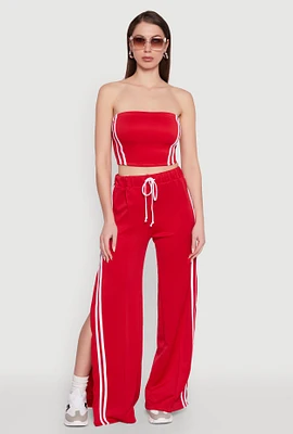 Womens Stylish High Waisted Varsity Stripe Active Pants, Red, Size S