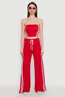 Womens Stylish High Waisted Varsity Stripe Active Pants, Red, Size S