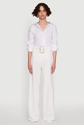 Womens Trendy High Waisted Rhinestone Belted Palazzo Pants, White, Size S